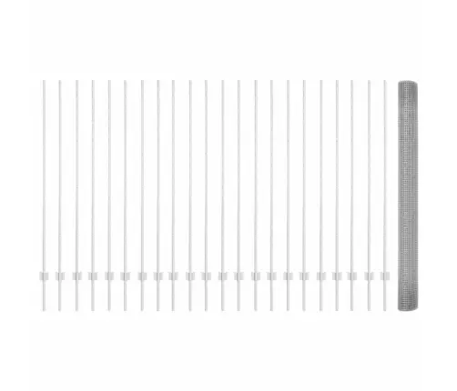 Metinātais Stieņu Žogs Ar 44 U Stabiem Sudrabs 1.5X50 M Vidaxl