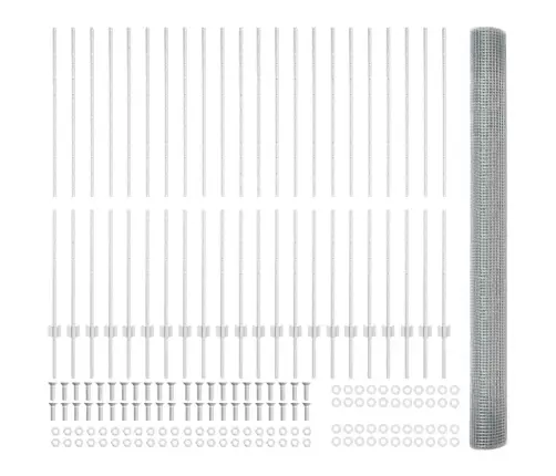 Metinātais Stieņu Žogs Ar 44 U Stabiem Sudrabs 1.5X50 M Vidaxl