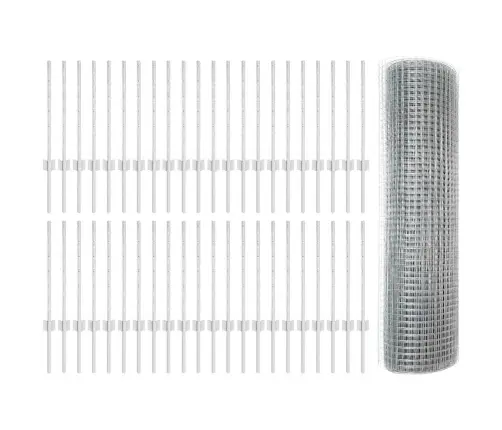 Metinātā Drāšu Siena Ar 5 Stabiem Sudrabs 0.5X100 M Tērauds Vidaxl