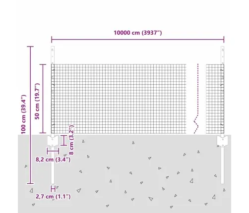 Metinātā Drāšu Siena Ar 5 Stabiem Sudrabs 0.5X100 M Tērauds Vidaxl