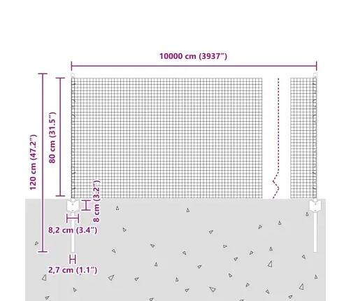 Atslēgtā Tīkla Žogs Ar 44 U Stabiem Sudrabs 0.8X100 M Tērauds Vidaxl