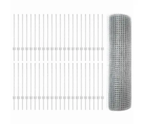 Metinātā Stieples Žogs Ar 44 U Stabiem Sudrabs 0.8X100 M Tērauds Vidaxl