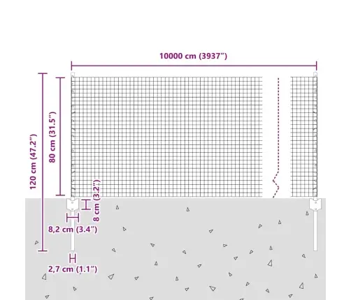 Metinātā Stieples Žogs Ar 44 U Stabiem Sudrabs 0.8X100 M Tērauds Vidaxl