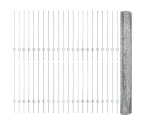 Vidaxl Metinātā Stiepļu Žogs Ar 88 U Stabiem Sudrabs 1X100 M Tērauds