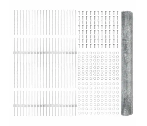 Vidaxl Metinātā Stiepļu Žogs Ar 88 U Stabiem Sudrabs 1X100 M Tērauds