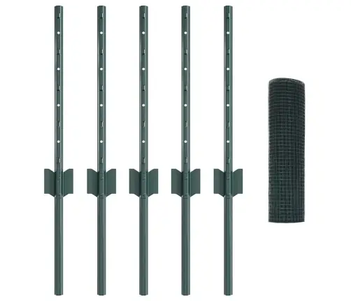 Metināta Drāšu Žogs Ar 5 U Stabiem Zaļā 0.4X10 M Tērauda Vidaxl
