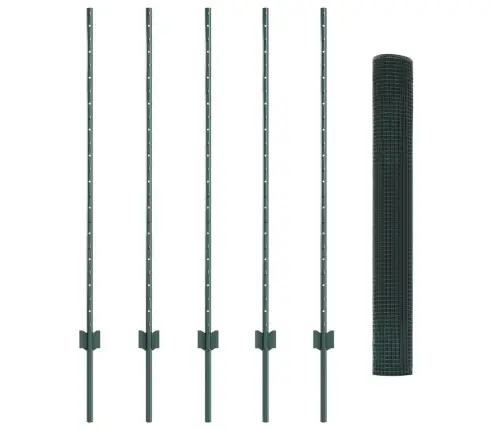 Vidaxl Metināts Vadu Žogs Ar 5 U Stabiem Zaļš 1.2X10 M Tērauds