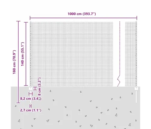 Metāla Žogs Ar 5 U Stabiem, Zaļš, 1.4X10 M, Tērauds Vidaxl