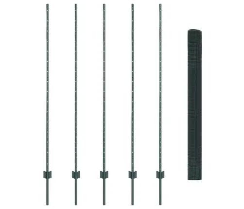 Metinātā Tērauda Žogs Ar 5 U Stabiem Zaļš 1.6X10 M Vidaxl