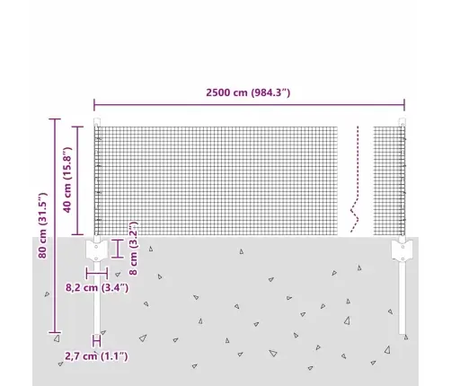 Metinātā Stieple Ar 11 U Stabiem Zaļš 0.4X25 M Tērauds Vidaxl
