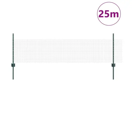Cinkota Stieples Žogs Ar 11 U Statņiem Zaļš 0.5X25 M Tērauds Vidaxl