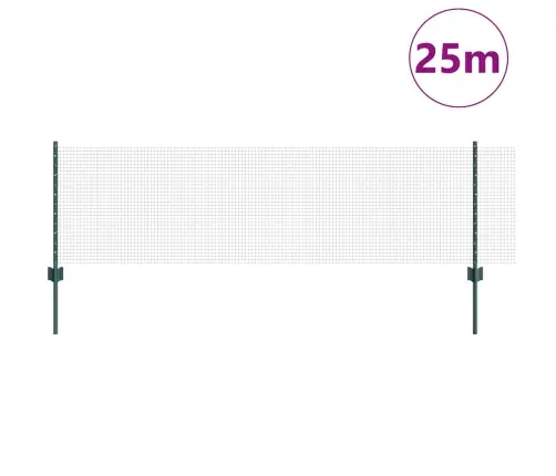 Metināts Vadu Žogs Ar 11 U Stabiem Zaļš 0.6X25 M Tērauds Vidaxl