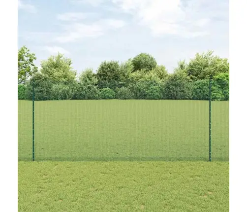 Metināta Vadu Žogs Ar 11 U Stabiem Zaļš 1.4X25 M Tērauds Vidaxl