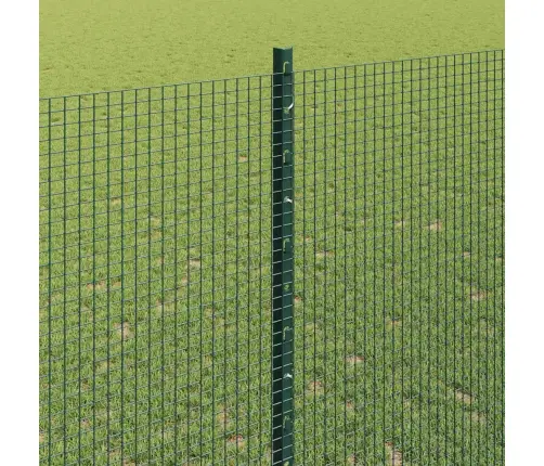 Metināta Vadu Žogs Ar 11 U Stabiem Zaļš 1.4X25 M Tērauds Vidaxl