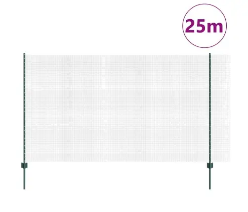 Metināta Vadu Žogs Ar 11 U Stabiem Zaļš 1.4X25 M Tērauds Vidaxl