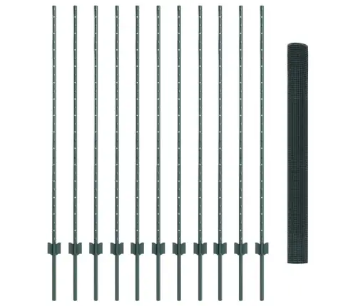 Metinātais Stieples Žogs Ar 11 U Stabiem Zaļš 1.4X25 M Tērauds Vidaxl