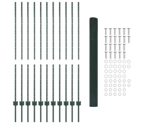 Metinātais Stieples Žogs Ar 11 U Stabiem Zaļš 1.4X25 M Tērauds Vidaxl
