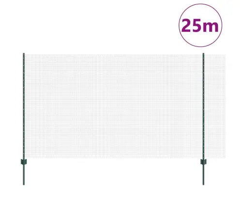 Metinātais Stieples Žogs Ar 11 U Stabiem Zaļš 1.4X25 M Tērauds Vidaxl