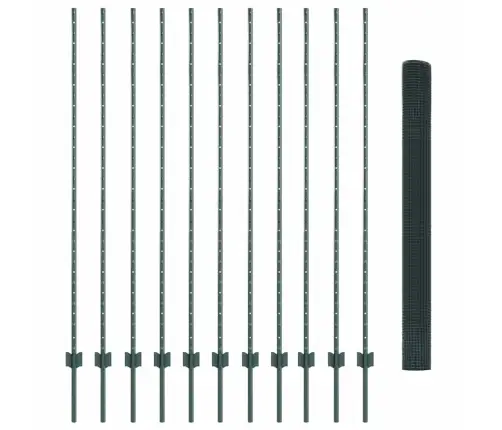 Metāla Stieplu Žogs Ar 11 U Stabiem Zaļā 1.6X25 M Tērauds Vidaxl