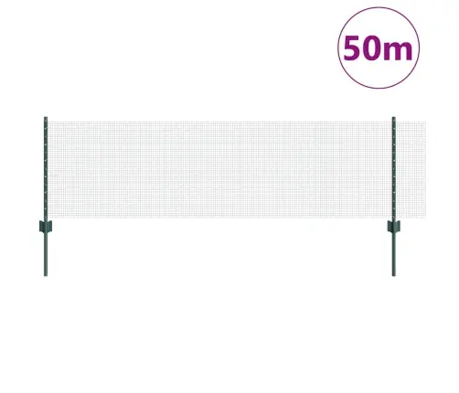 Metinātā Stieple Žogs Ar 22 U Stabiem Zaļš 0.6X50 M Tērauds Vidaxl