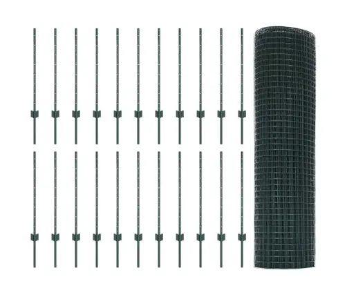 Metināts Stieples Žogs Ar 22 U Stabiem Zaļš 0.8X50 M Tērauds Vidaxl