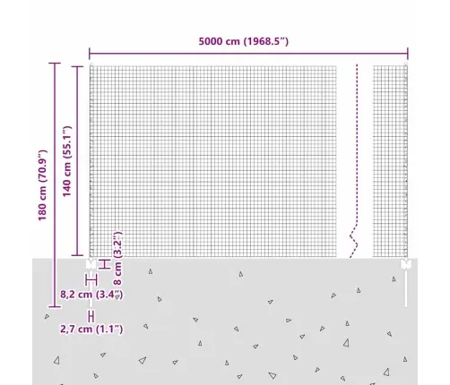 Metināta Stieple Ar 22 U Stabiem Zaļš 1.4X50 M Tērauds Vidaxl