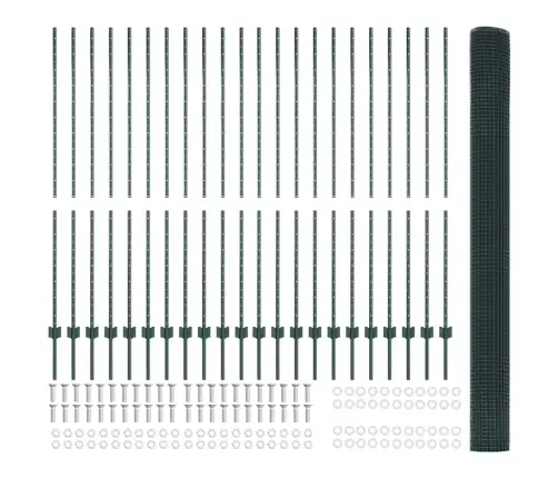 Metinātā Stieņu Siena Ar 22 U Stabiem, Zaļa 1.5X50 M Tērauda Vidaxl