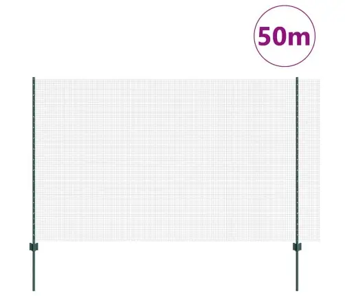 Metinātā Stieņu Siena Ar 22 U Stabiem, Zaļa 1.5X50 M Tērauda Vidaxl