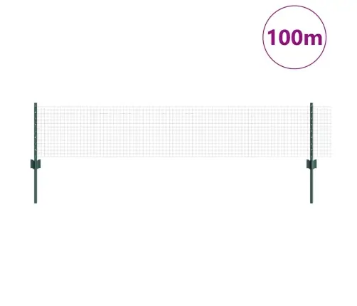 Metināts Vadu Žogs Ar 44 U Stabiem Zaļš 0.4X100 M Tērauds Vidaxl