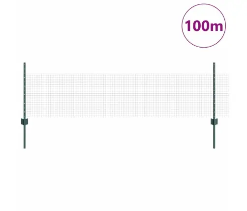 Metinātā Stieple Ar 44 U Stabiem, Zaļš 0.5X100 M Tērauds Vidaxl