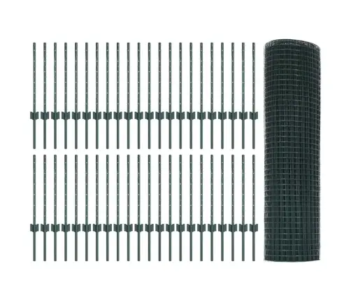 Metināta Stieples Žogs Ar 44 U Stabiem Zaļā 0.6X100 M Tērauda Vidaxl