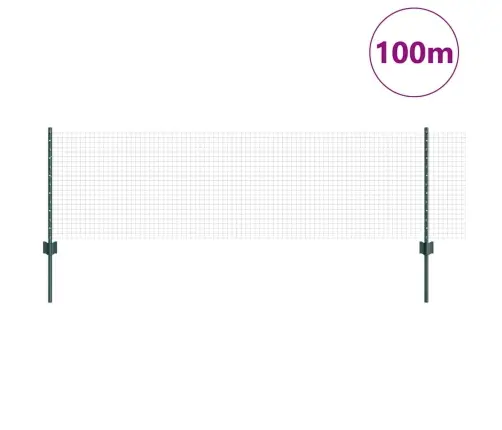 Metinātais Žogs Ar 44 U Stabiem Zaļš 0.6X100 M Tērauds Vidaxl