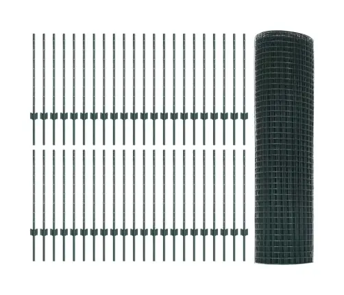 Metināta Vadu Žogs Ar 44 U Stabiem Zaļš 0.8X100 M Tērauds Vidaxl