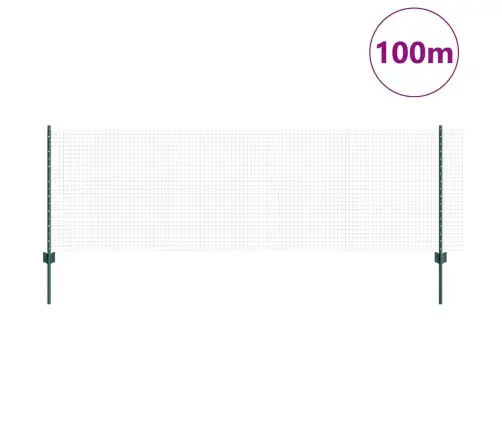 Metināta Vadu Žogs Ar 44 U Stabiem Zaļš 0.8X100 M Tērauds Vidaxl