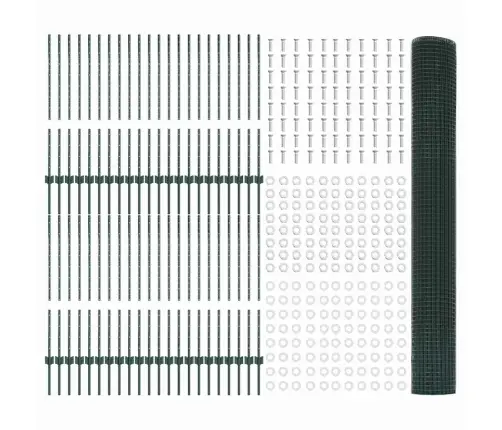 Metinātā Stieņu Žogs Ar 44 U Stabiem Zaļš 1X100 M Tērauds Vidaxl