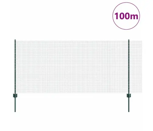 Metinātā Stieņu Žogs Ar 44 U Stabiem Zaļš 1X100 M Tērauds Vidaxl