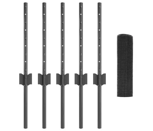 Metināts Drātis Žogs Ar 5 Atbalsta Balstiem Pelēks 0.4 X 10 M Tērauds Vidaxl
