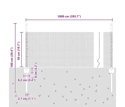 Tvora Su Stulpais Pilka 0.5 X 10 M Plienas