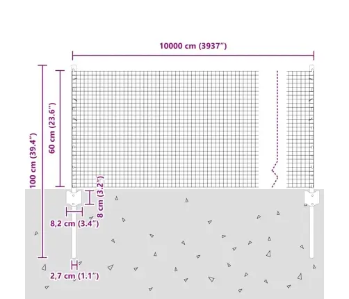 Metinātā Stieples Žoga Komplekts Ar 5 U Stabiem Pelēks 0.6X10 M Tērauds Vidaxl