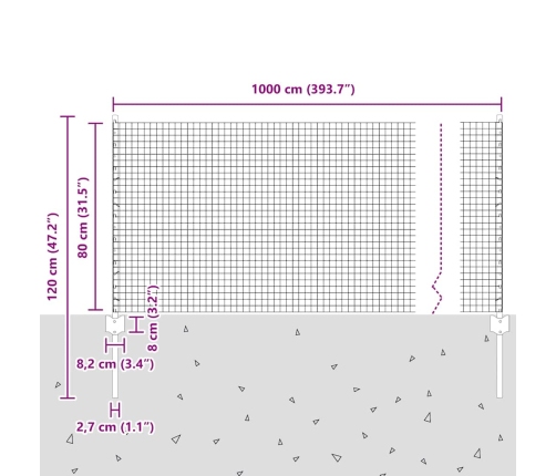 Sastiprinātā Stieples Sēta Ar 5 U Mietiem Pelēks 0.8X10 M Tērauds Vidaxl