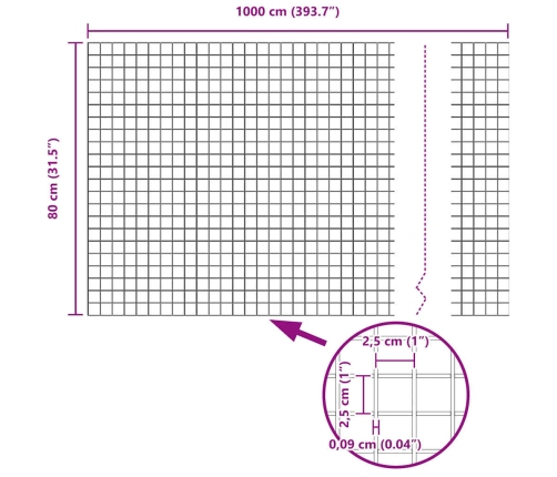 Sastiprinātā Stieples Sēta Ar 5 U Mietiem Pelēks 0.8X10 M Tērauds Vidaxl
