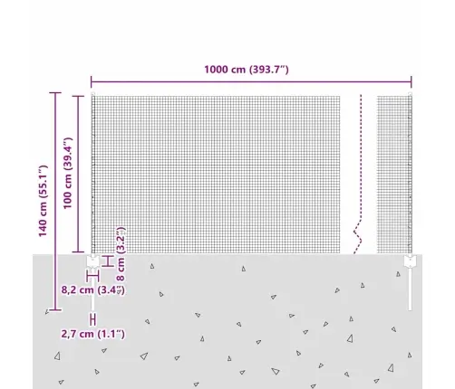 Vistu Sieta Žoga Komplekts 2 Gabali Pelēks Metāla 10 X 1 M Vidaxl