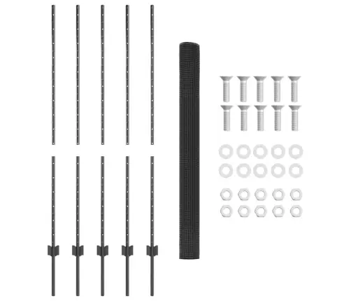 Metinātā Sieta Žogs Ar 10 U Stabiem Pelēks 1.4X10 M Tērauds Vidaxl