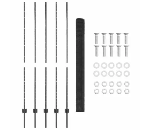 Metināts Stieples Žogs Ar 10 U Stabiem Pelēks 1.6X10 M Tērauds Vidaxl