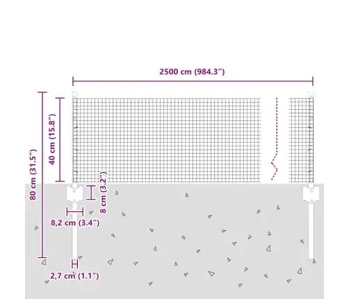 Metinātā Sieta Žogs Ar 11 U Stabiem Pelēkos 0.4 X 25 M Tēraudā Vidaxl