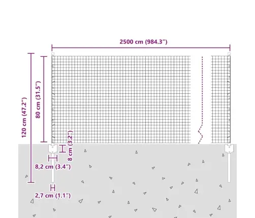 Tvora Su Stulpais Pilka 0.8 X 25 M Plienas