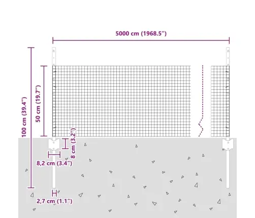 Pelēkais Savilktais Metāla Žogs Ar 22 U Stabiem 0.5X50 M Vidaxl