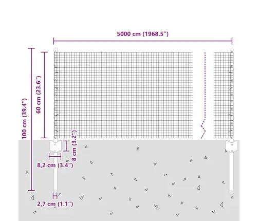 Tvora Su Stulpais Pilka 0.6 X 50 M Plienas