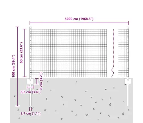 Tvora Su Stulpais Pilka 0,6 X 50 M Plienas Ir Pvc