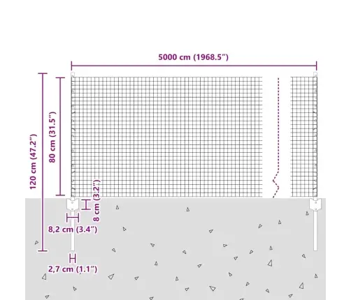 Pelēks Metināts Stieples Žogs Ar 22 U Stabiem 0.8X50 M Tērauda Vidaxl